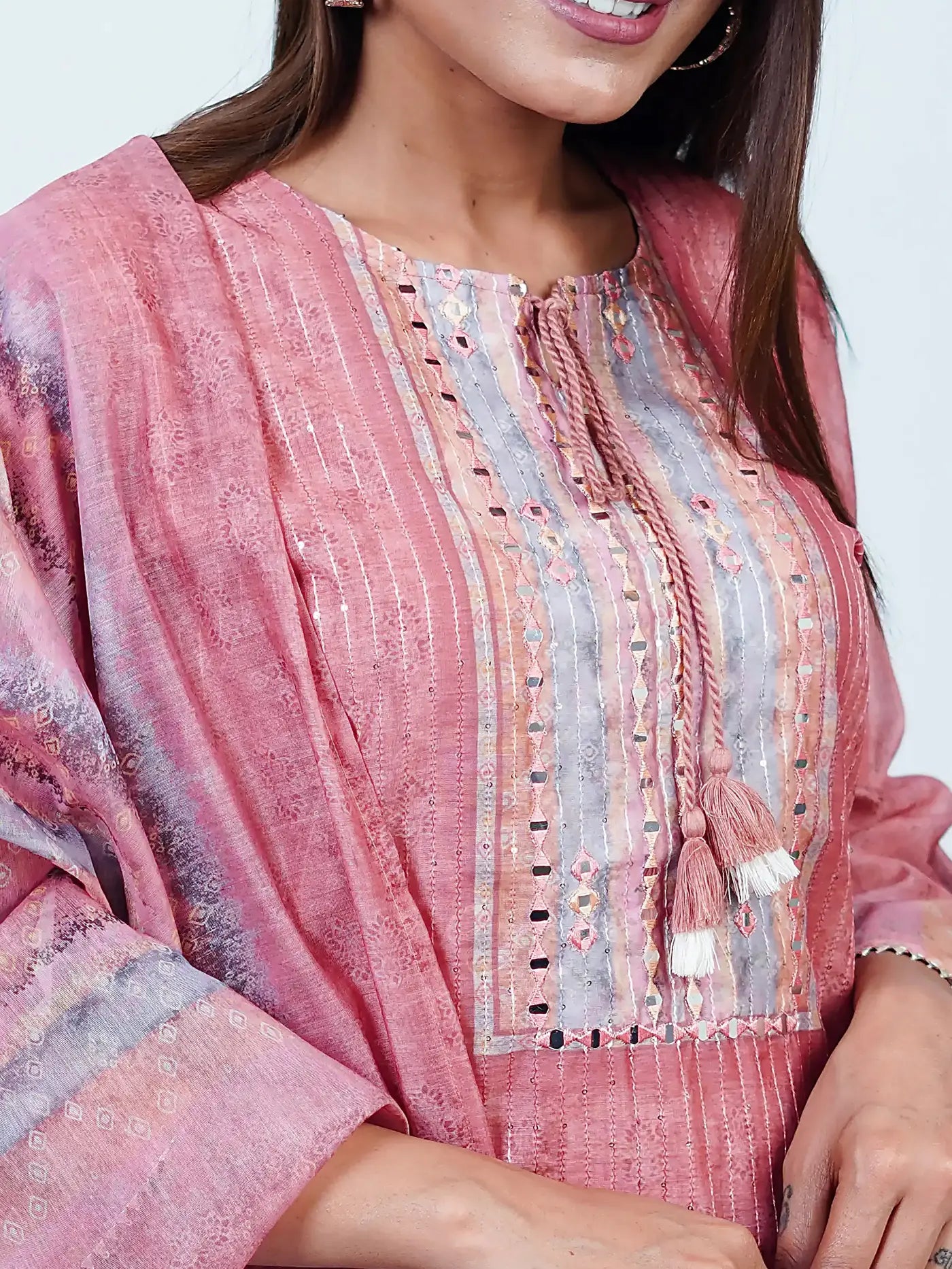 Pink Embroidered Chanderi Cotton Suit Set