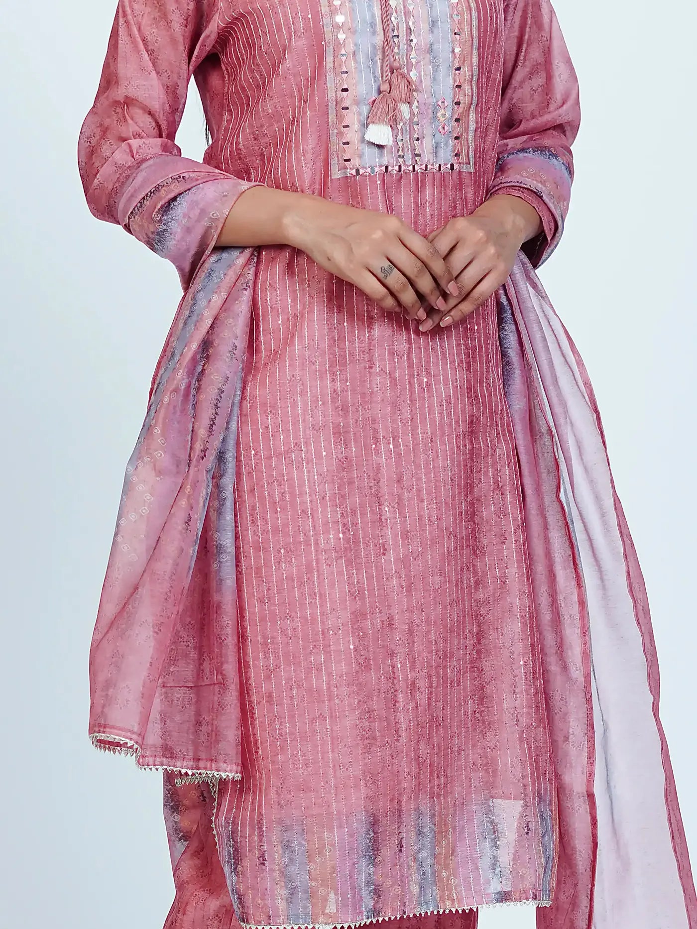 Pink Embroidered Chanderi Cotton Suit Set