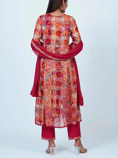 Rust Embroidered A-Line Cotton Suit Set