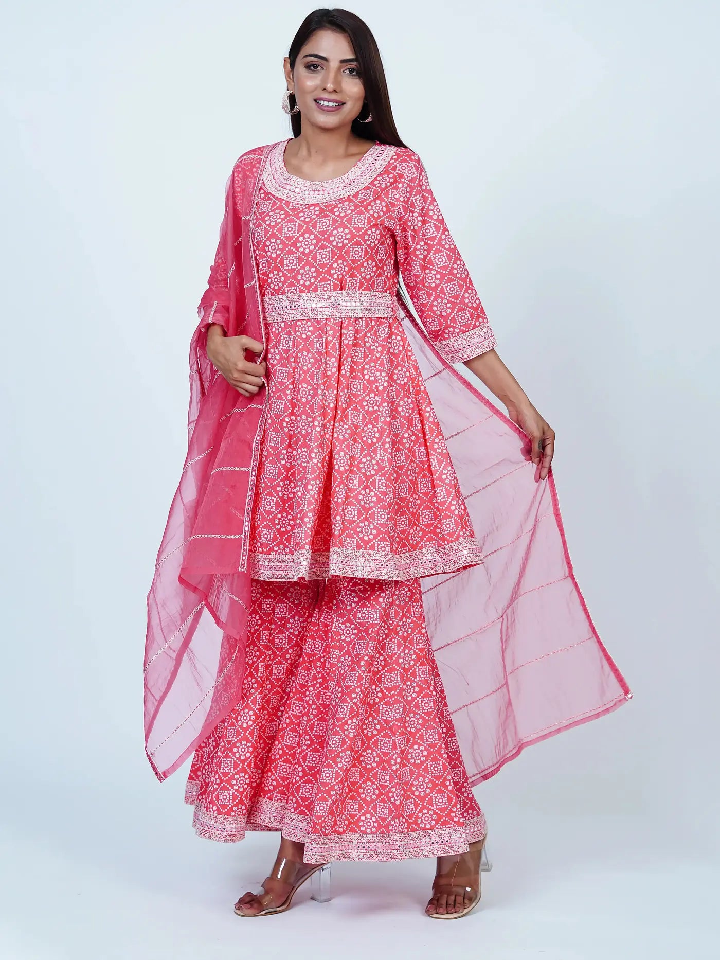 Pink Embroidered Sharara Cotton Suit Set