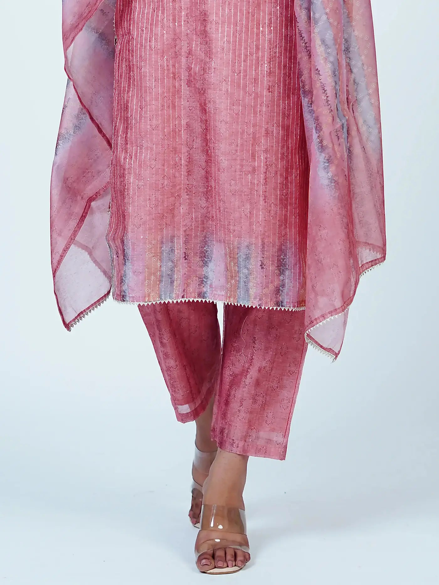 Pink Embroidered Chanderi Cotton Suit Set