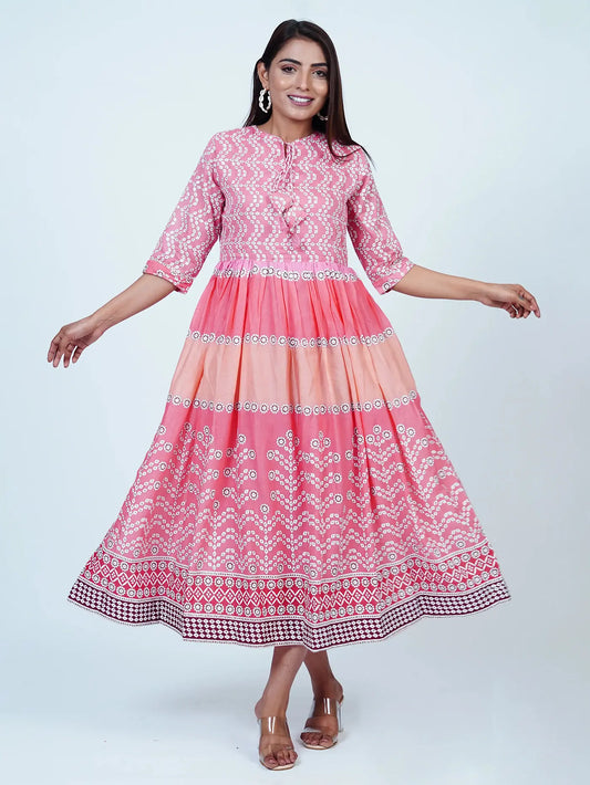Pink Floral Mul Cotton Long Dress