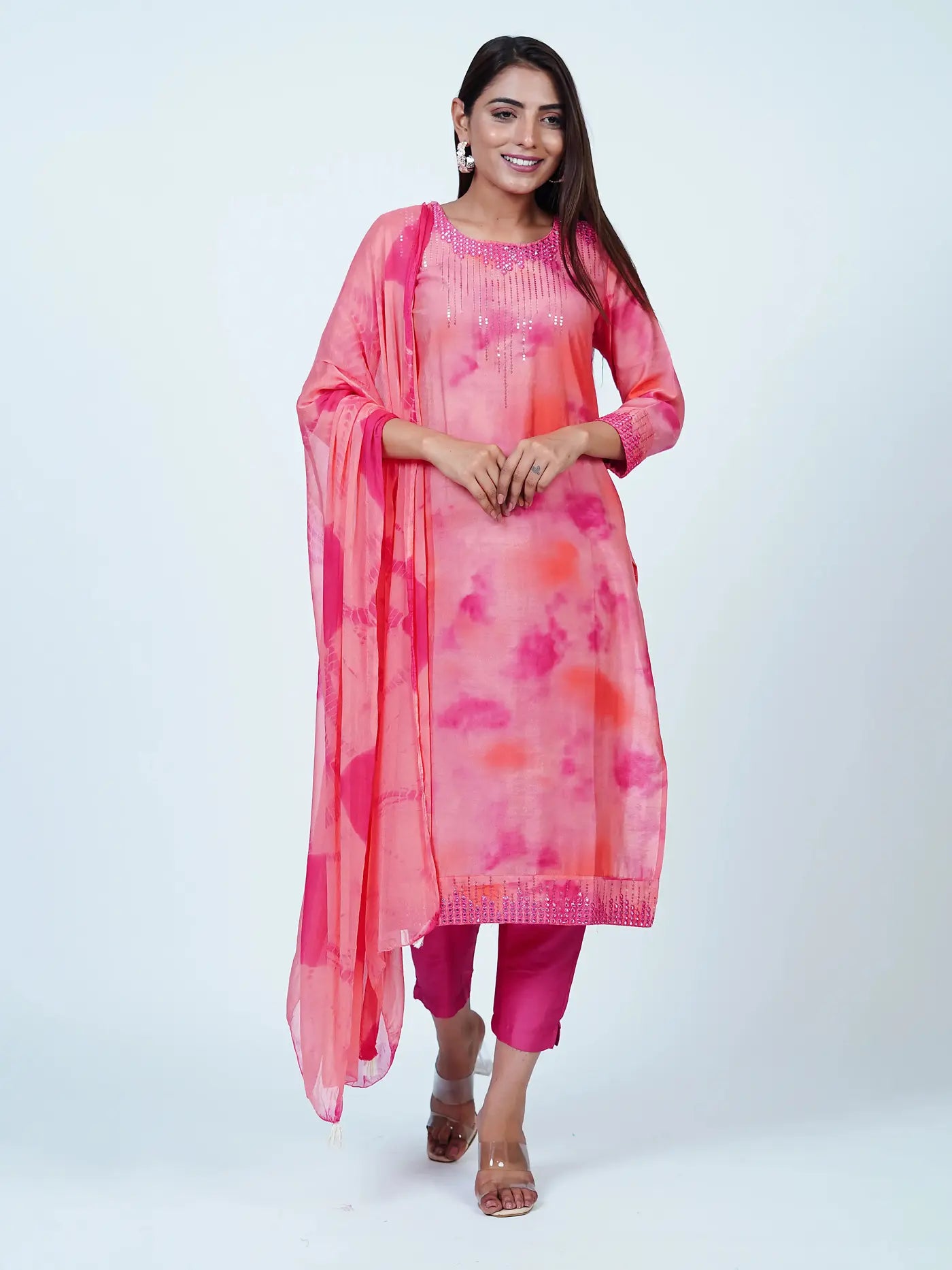 Tie Dye Full Suit With Tie Dye Organza Dupatta – Aman Sandhu Boutique