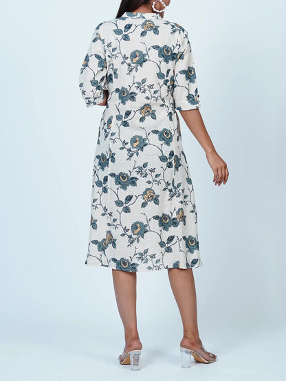 White Floral Cotton Midi Dress