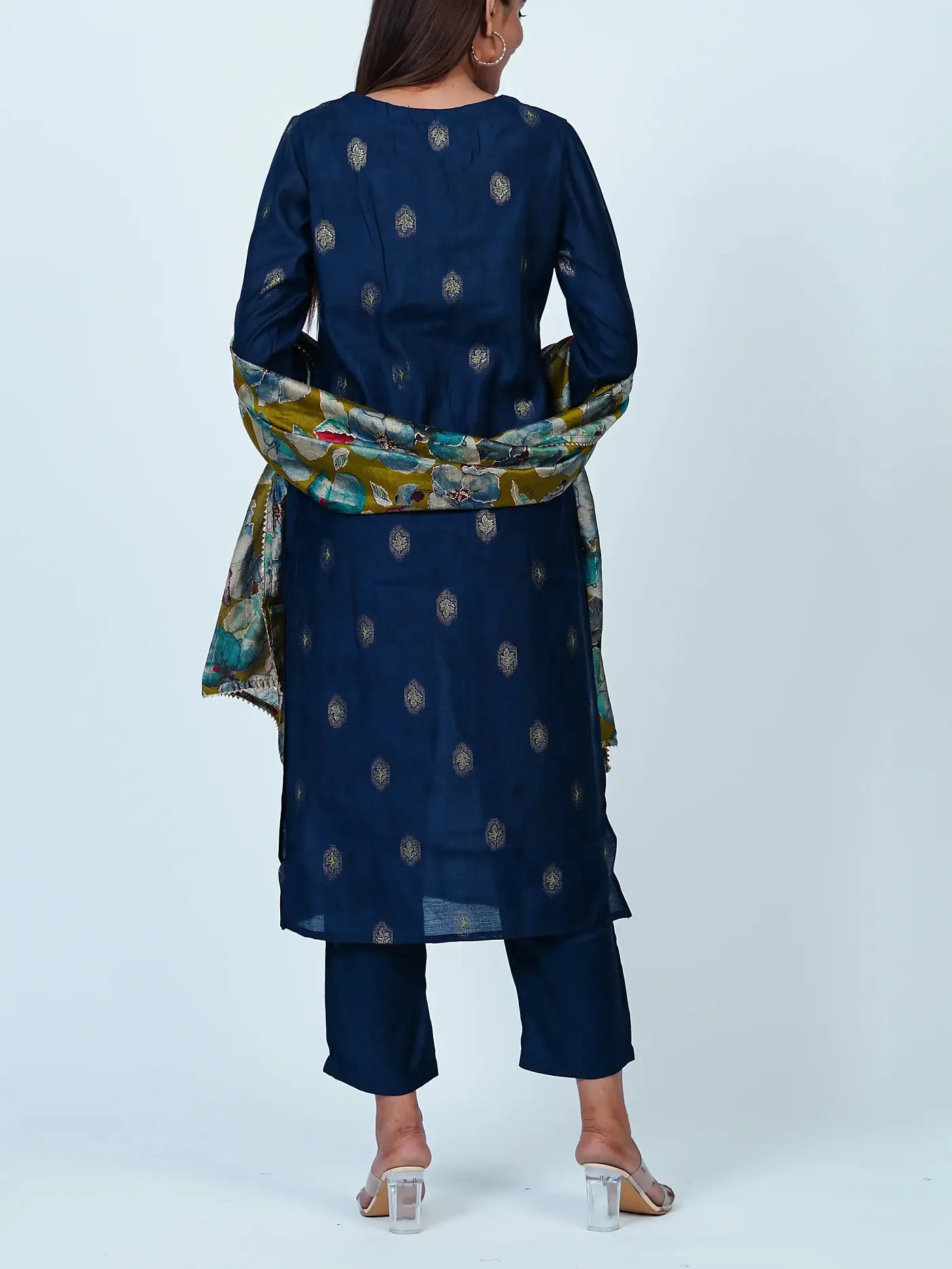 Blue Self design Pittan Muslin Suit