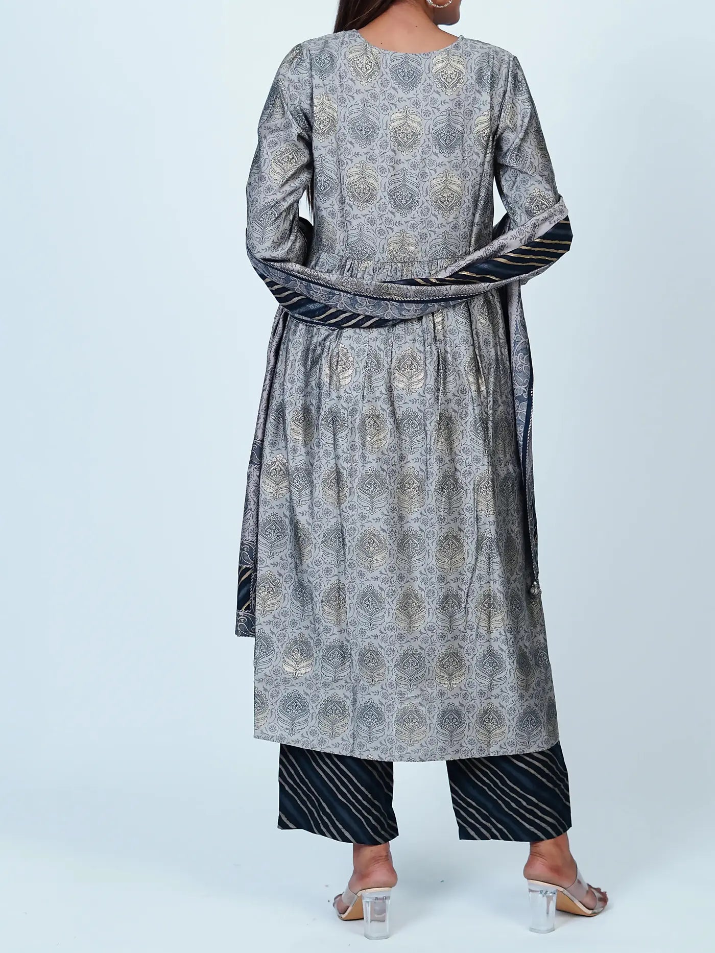 Grey Embroidered Nyra Floral Cotton Suit