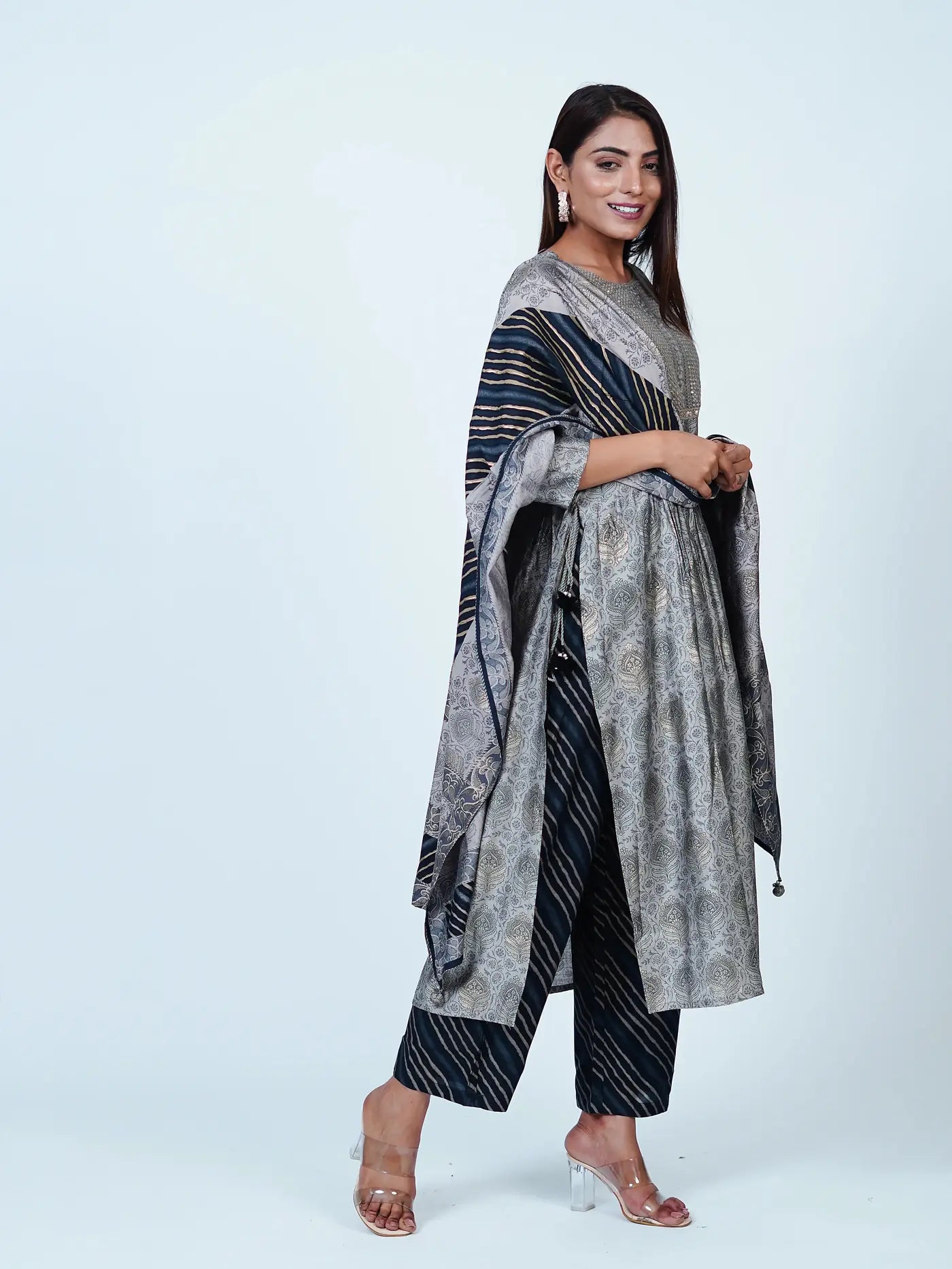 Grey Embroidered Nyra Floral Cotton Suit