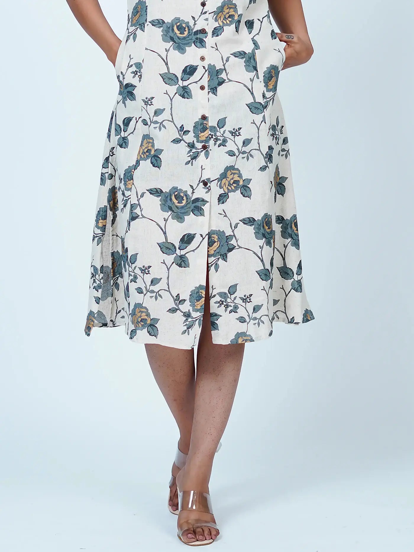 White Floral Cotton Midi Dress