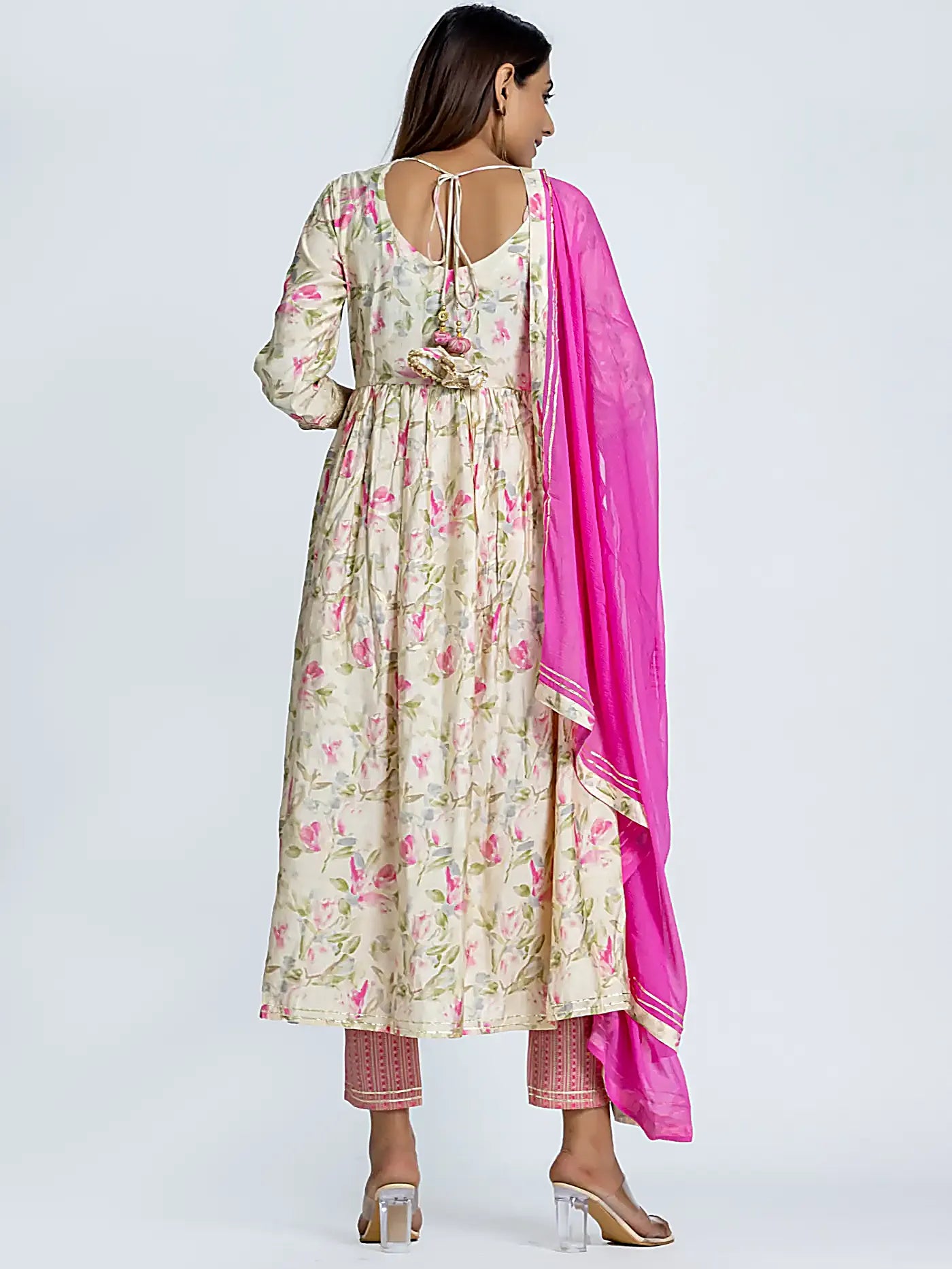 Pink Embroidered Nyra Style Floral Muslin Suit