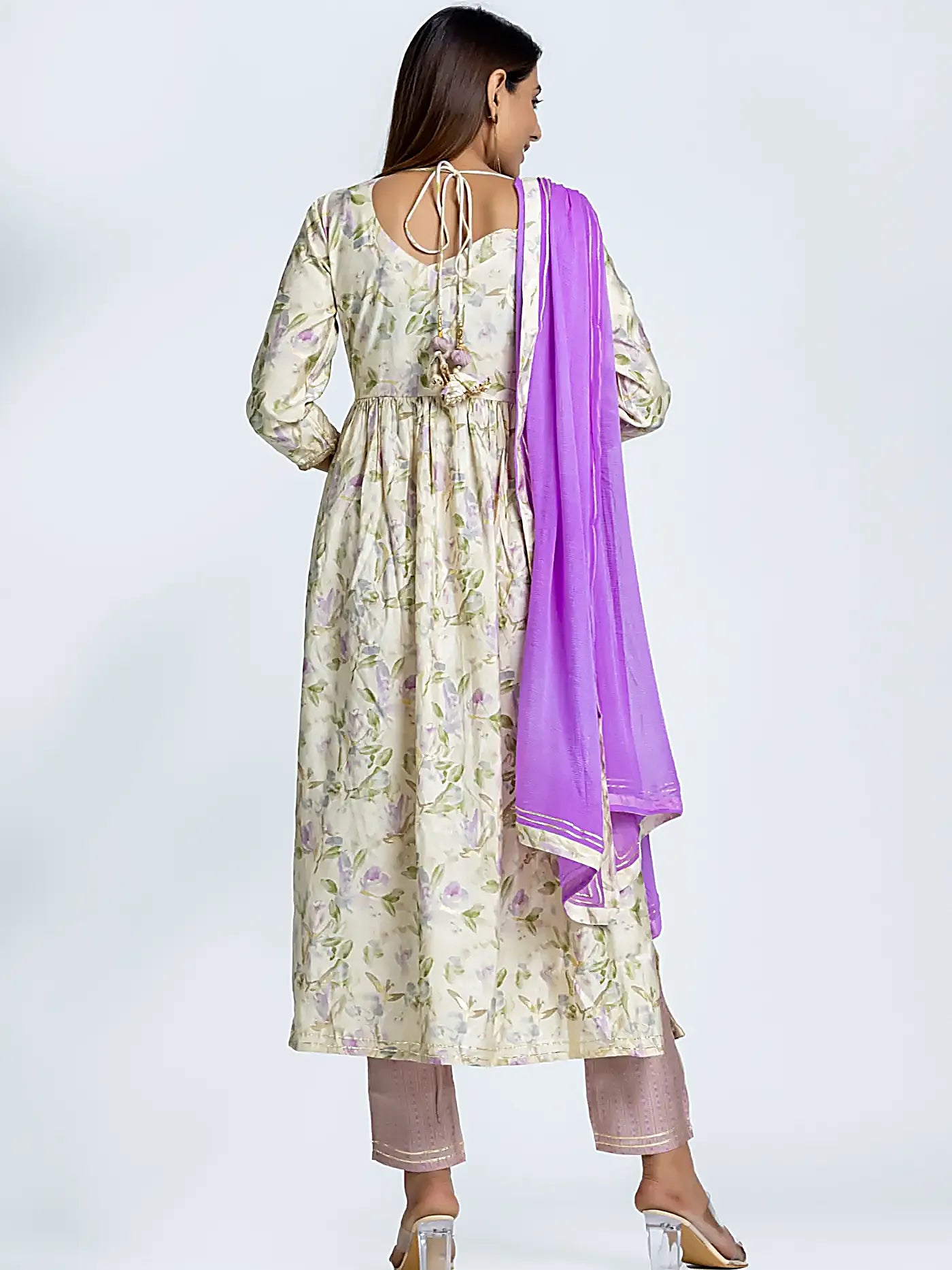 Purple Embroidered Nyra Style Floral Muslin Suit