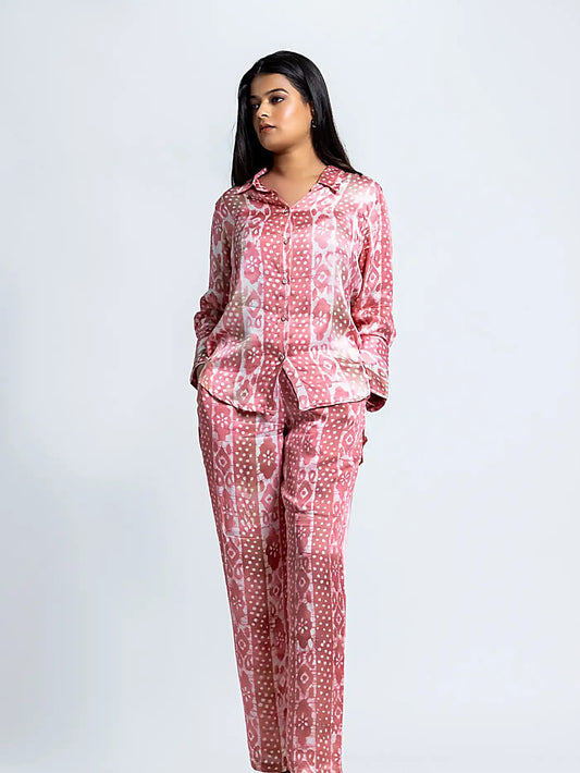 Pink Satin Batik Print Co-ord Set