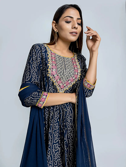 Blue Bandhani Embroidered Nyra Muslin Suit