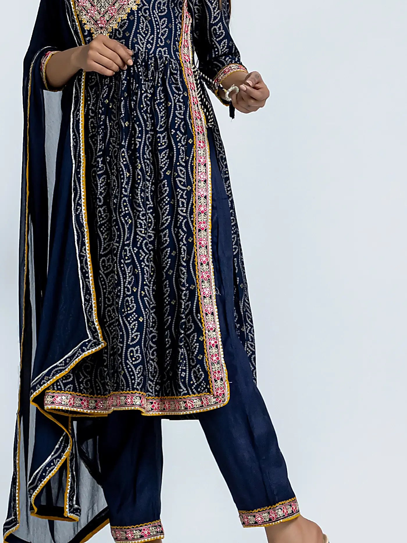 Blue Bandhani Embroidered Nyra Muslin Suit