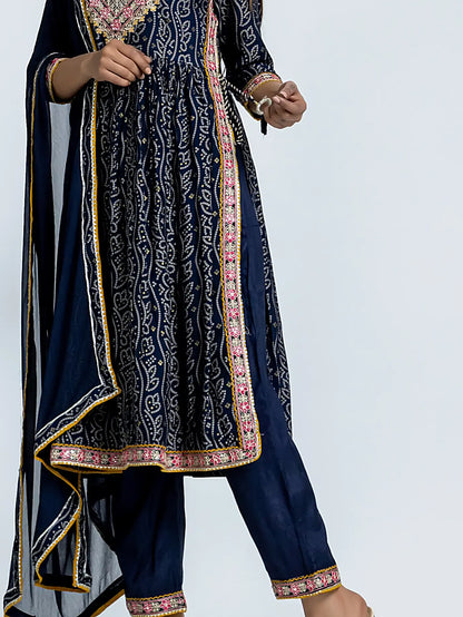 Blue Bandhani Embroidered Nyra Muslin Suit