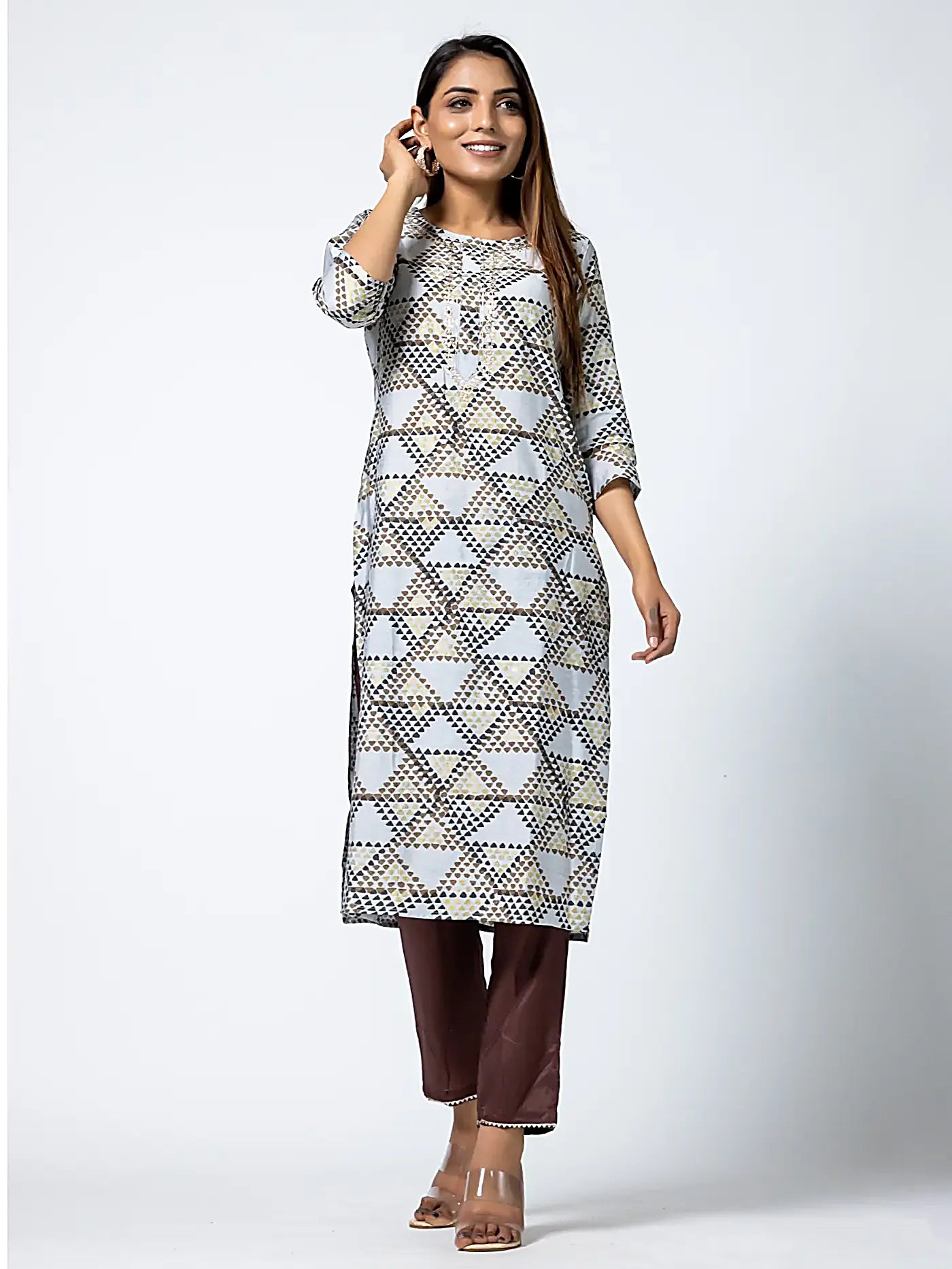 RE - Attractive Grey and Green color rayon print stitched kurti - Pack of 2