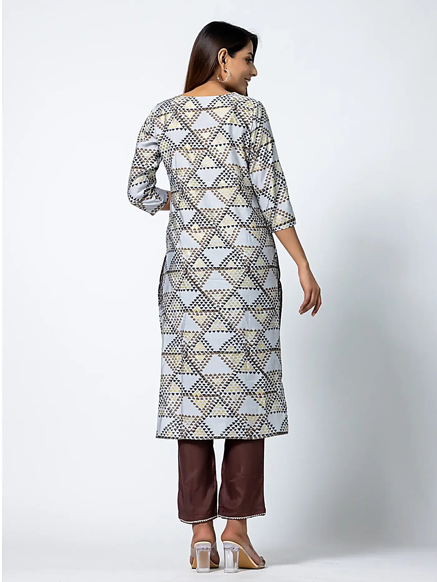 Grey Embroidered Straight Muslin Kurti